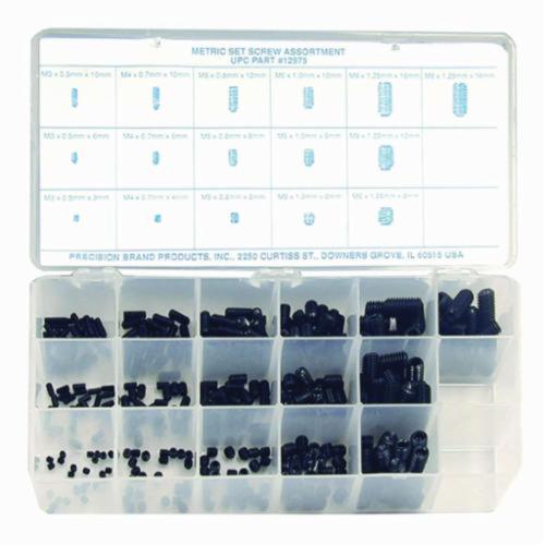 Precision Brand® 12975 Set Screw Assortment With Hexagon Recessed Head, High Grade Alloy Steel, 375 Pieces