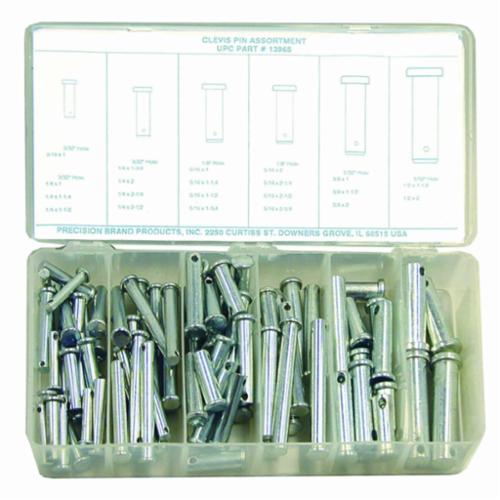 Precision Brand® 13965 Clevis Pin Assortment, 83 Pieces, Low Carbon Steel, Plated