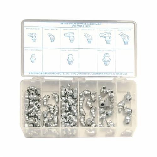 Precision Brand® 13975 Metric Grease Fitting Kit, 95 Pieces, For Use With Toolroom or Toolbox, Steel
