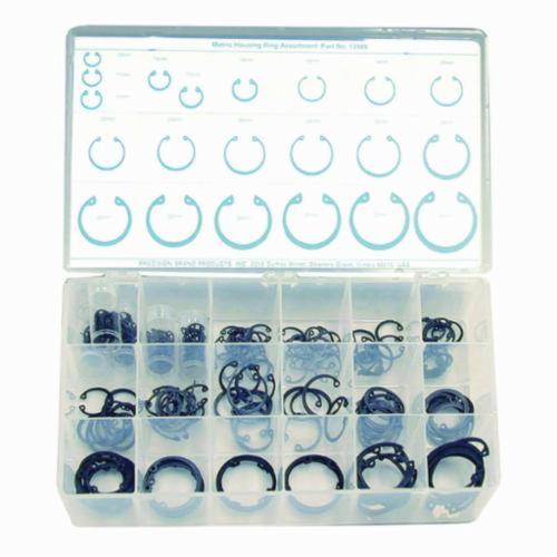 Precision Brand® 13985 Metric Housing Ring Assortment, 10 to 40 mm, 218 Pieces, Spring Steel, Black Phosphate