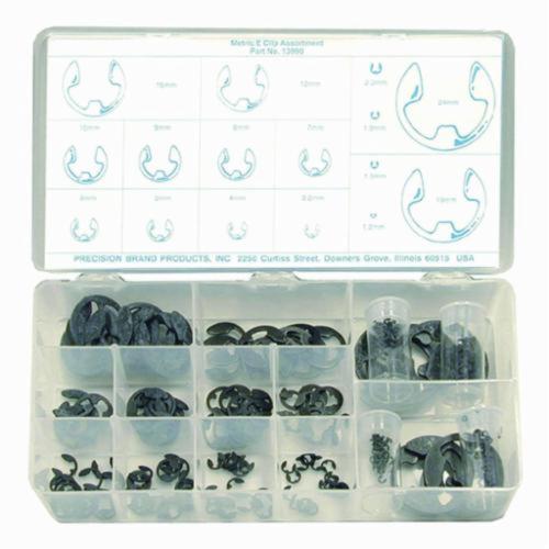 Precision Brand® 13990 E-Clip Assortment, 255 Pieces, Steel, Black Phosphate, 1.2 to 24 mm