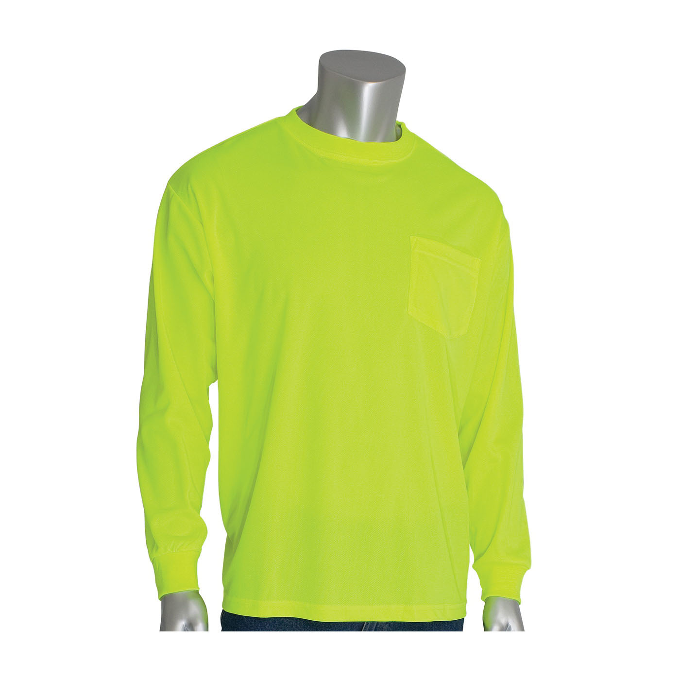 PIP® 310-1100LY/XL Non-ANSI Long Sleeve T-Shirt, XL, Hi-Viz Lime Yellow, Polyester, 29.9 in L