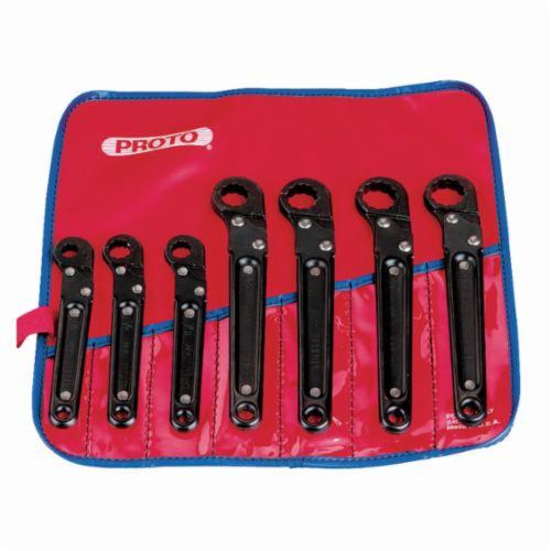 Proto® J3800A Flare Nut Ratcheting Wrench Set, Imperial, 7 Pieces, 3/8