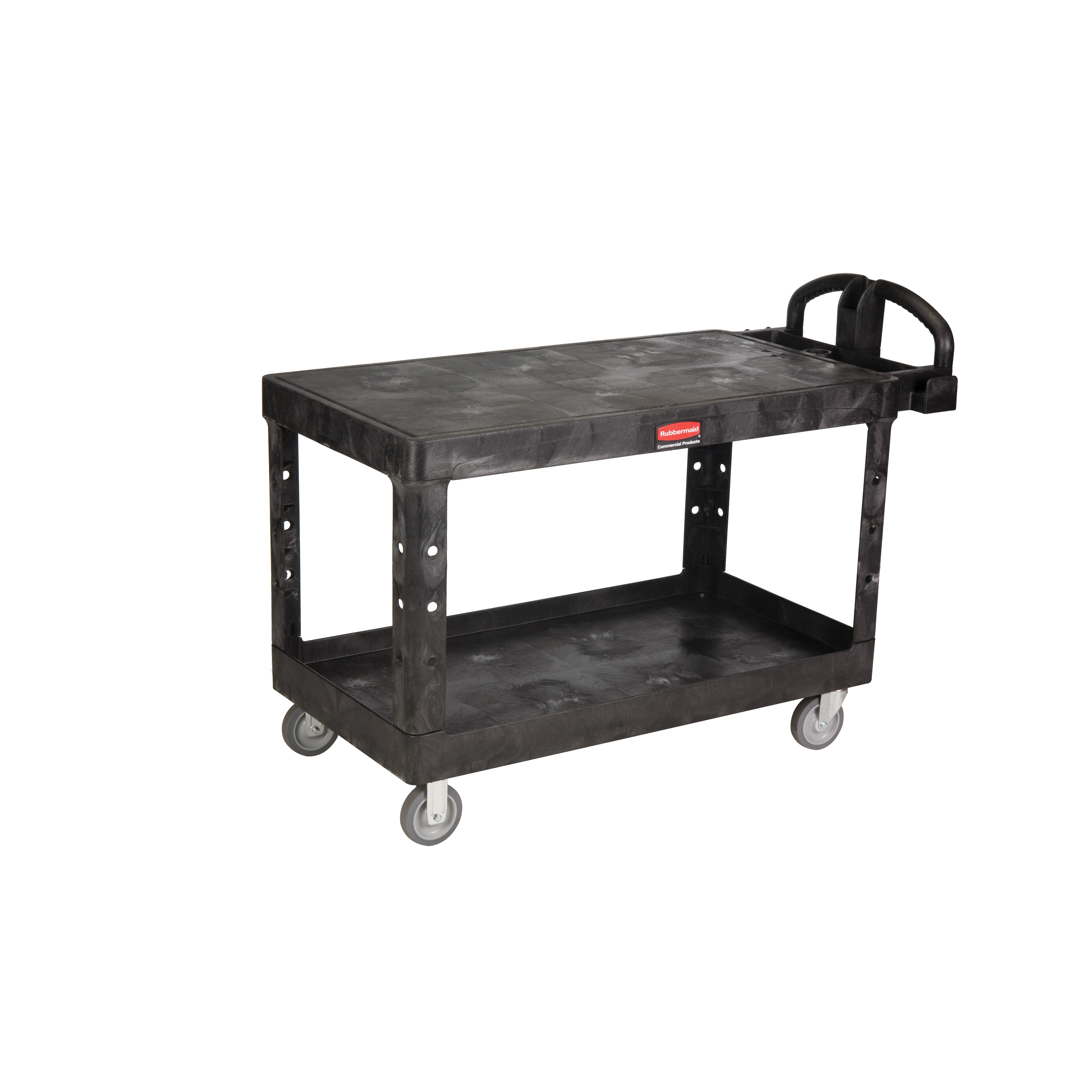 Rubbermaid® FG454500BLA Heavy Duty Utility Cart With Medium Flat Shelf, 54 in L x 25.2 in W x 36 in H, 750 lb Load, Black
