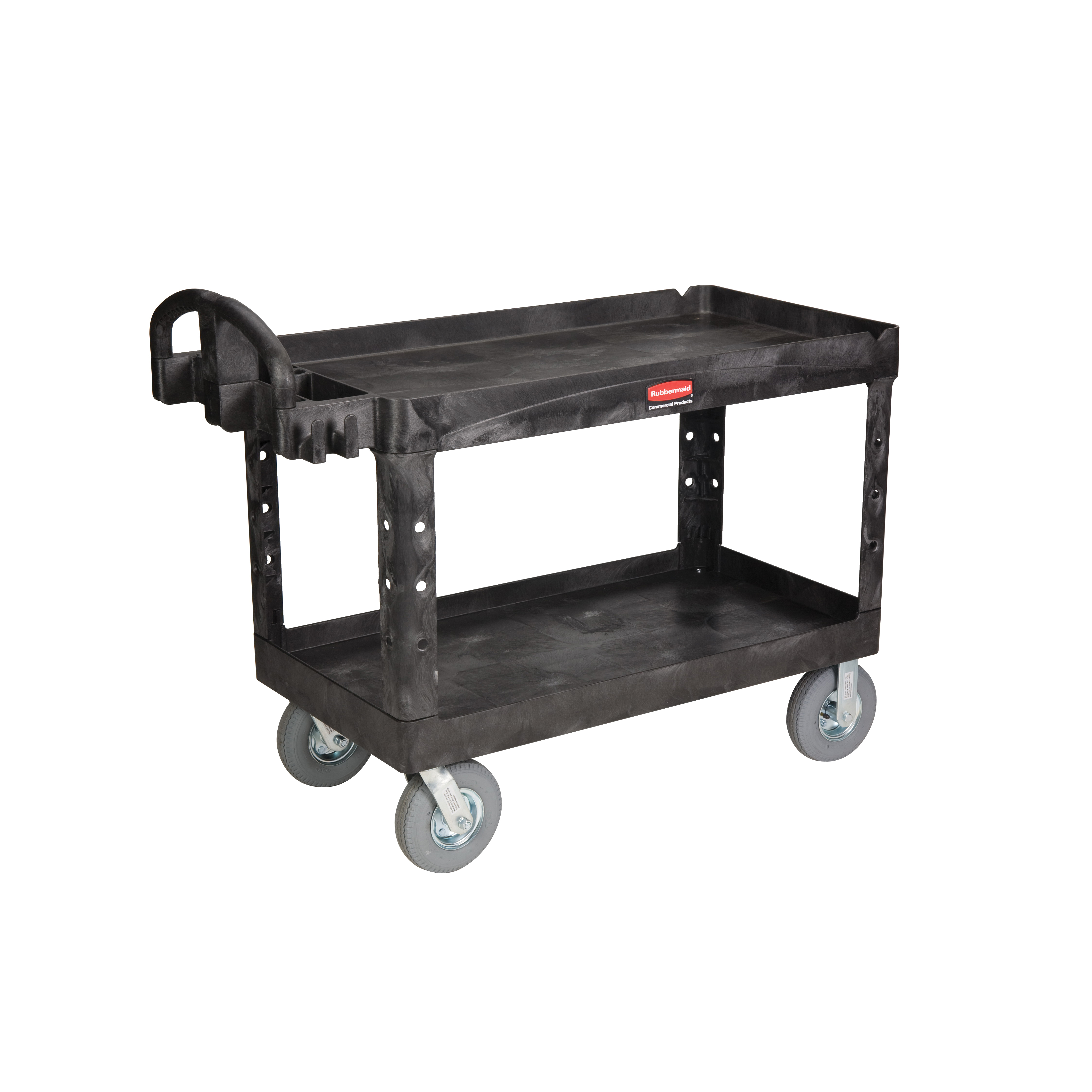 Rubbermaid® FG454600BLA Heavy Duty Utility Cart With Large Lipped Shelf, 55 in L x 26 in W x 33-1/4 in H, 750 lb Load, Black