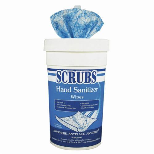 SCRUBS® 90985 Antimicrobial Hand Sanitizer Wipe, 85 Wipes Capacity, Cloth, Blue/White