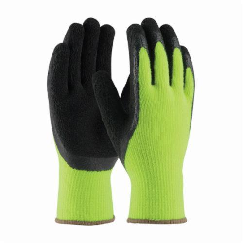PIP® 41-1420 General Purpose Gloves, Coated/Cold Protection, Latex Palm, Acrylic/Latex/Nylon, Black/Hi-Viz Lime Green, Knit Wrist Cuff, Latex Coating, Resists: Abrasion, Cut, Puncture and Tear, Acrylic Lining, Seamless