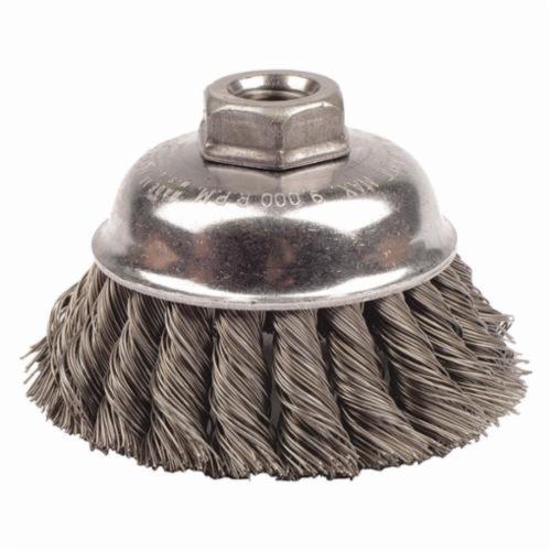 Weiler® 12746 Heavy Duty Single Row Cup Brush, 3-1/2 in Dia Brush, 5/8-11 UNC Arbor Hole, 0.02 in Dia Filament/Wire, Standard/Twist Knot, Steel Fill