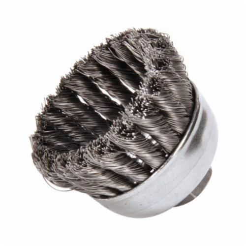 Weiler® 13025 Single Row Cup Brush, 2-3/4 in Dia Brush, 5/8-11 UNC Arbor Hole, 0.014 in Dia Filament/Wire, Standard/Twist Knot, Steel Fill