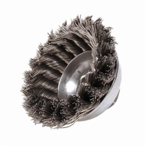 Mighty-Mite™ 13156 Single Row Cup Brush, 3-1/2 in Dia Brush, 5/8-11 UNC Arbor Hole, 0.023 in Dia Filament/Wire, Standard/Twist Knot, Steel Fill