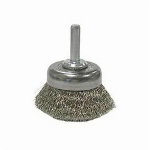 Weiler® 14303 Stem Mounted Utility Cup Brush, 1-3/4 in Dia Brush, 0.006 in Dia Filament/Wire, Crimped, Stainless Steel Fill
