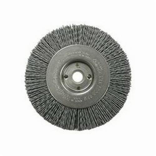 Nylox® 31124 Narrow Face Wheel Brush, 4 in Dia Brush, 1/2 in W Face, 0.04 in Dia Crimped/Round Filament/Wire, 1/2 to 3/8 in Arbor Hole