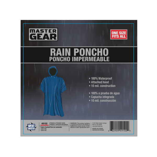 PIP® 49102 Roomy Poncho With Attached Hood, Universal, 35-5/8 in L, Assorted, PVC