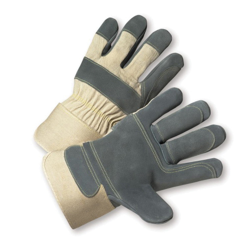 PIP® 500DP-AA Unisex General Purpose Gloves, Leather Palm/Work, Premium Split Cowhide Leather Palm, Canvas/DuPont™ Kevlar®/Premium Split Cowhide Leather, White, Rubberized Safety Cuff, Cotton Lining, Full Finger/Gunn Cut/Wing Thumb
