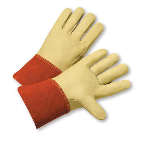 PIP® 6000 Premium Grade Welders Gloves, Split Cowhide Leather/Kevlar® Thread, Off-White/Russet, Unlined, Gauntlet Cuff, 12 in L