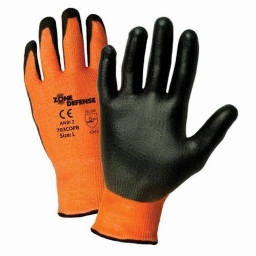 PIP® 703COPB-M Unisex Cut Resistant Gloves, M, Polyurethane Coating, HPPE, Elastic Knit Wrist/Slip-On Cuff, Resists: Cut and Puncture, ANSI Cut-Resistance Level: A2