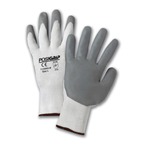 PIP® PosiGrip™ 715SNFLW General Purpose Gloves, Coated/Work, Foam Nitrile Palm, Nylon, Gray/White, Rib Knit Wrist Cuff, Foam Nitrile Coating, Unlined Lining, Full Finger