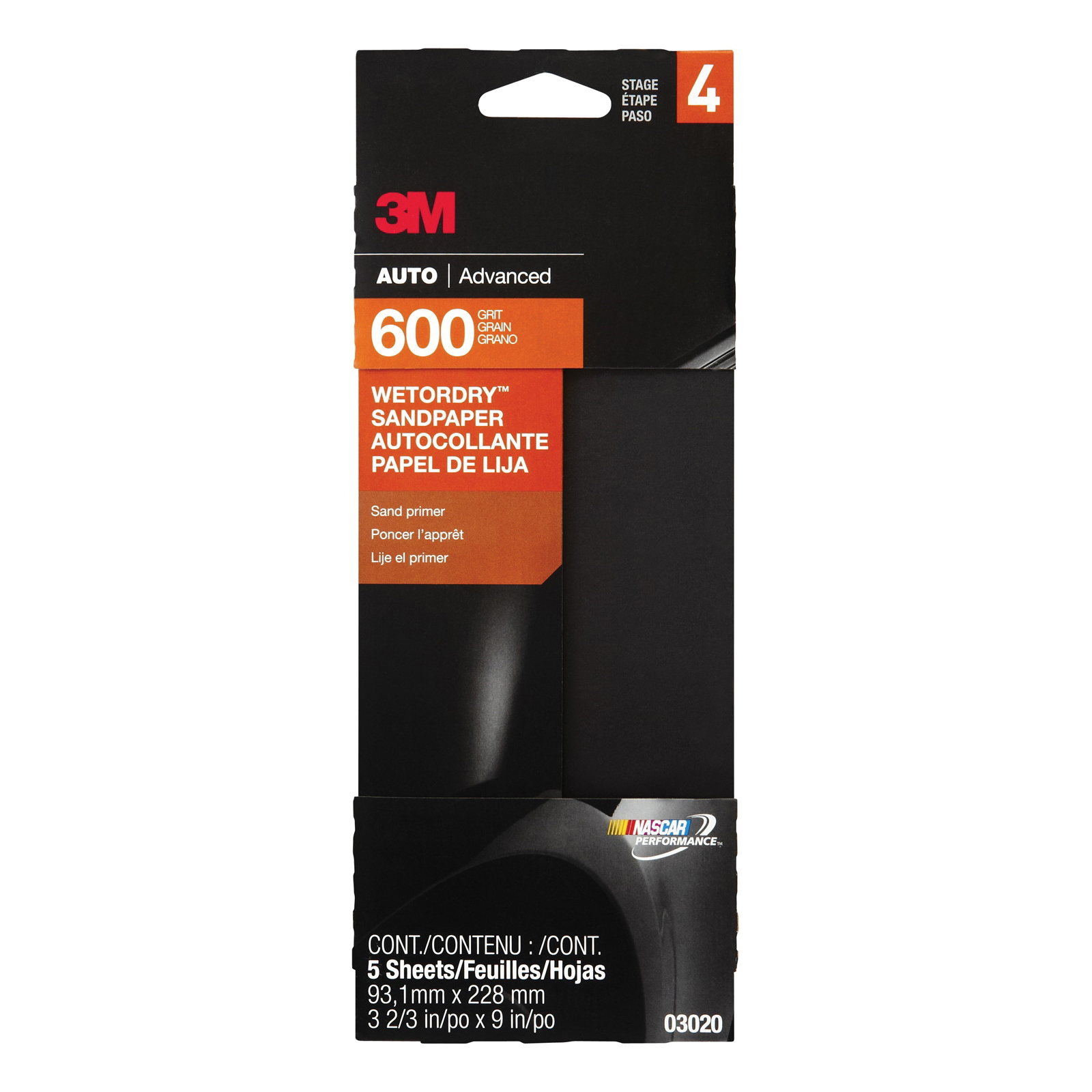 3M™ Wetordry™ 051131-03020 Coated Sanding Sheet, 9 in L x 3 in W, P600 Grit, Very Fine Grade, Silicon Carbide Abrasive, Paper Backing