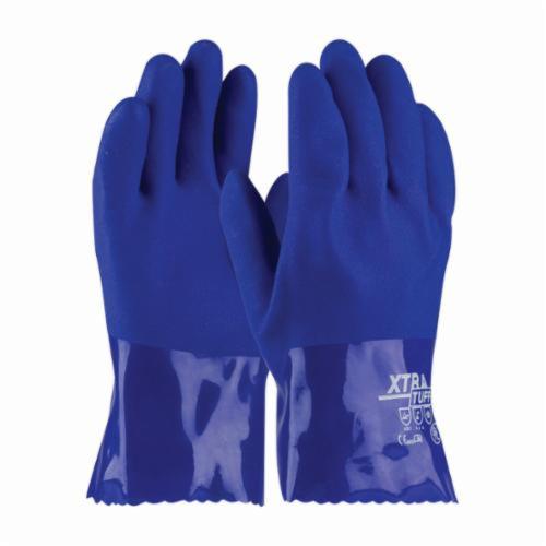 PIP® XtraTuff™ 58-8655 Chemical Resistant Gloves, Cotton/PVC, Blue, Cotton Interlock Lined Lining, 10 in L, Resists: Abrasion, Cold, Cut, Puncture and Tear, Supported Support, Gauntlet/Open Cuff