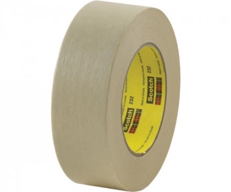 3M™ 232-48mm-55m High Performance Masking Tape, 55 m L x 48 mm W, 6.3 mil THK, Rubber Adhesive, Crepe Paper Backing