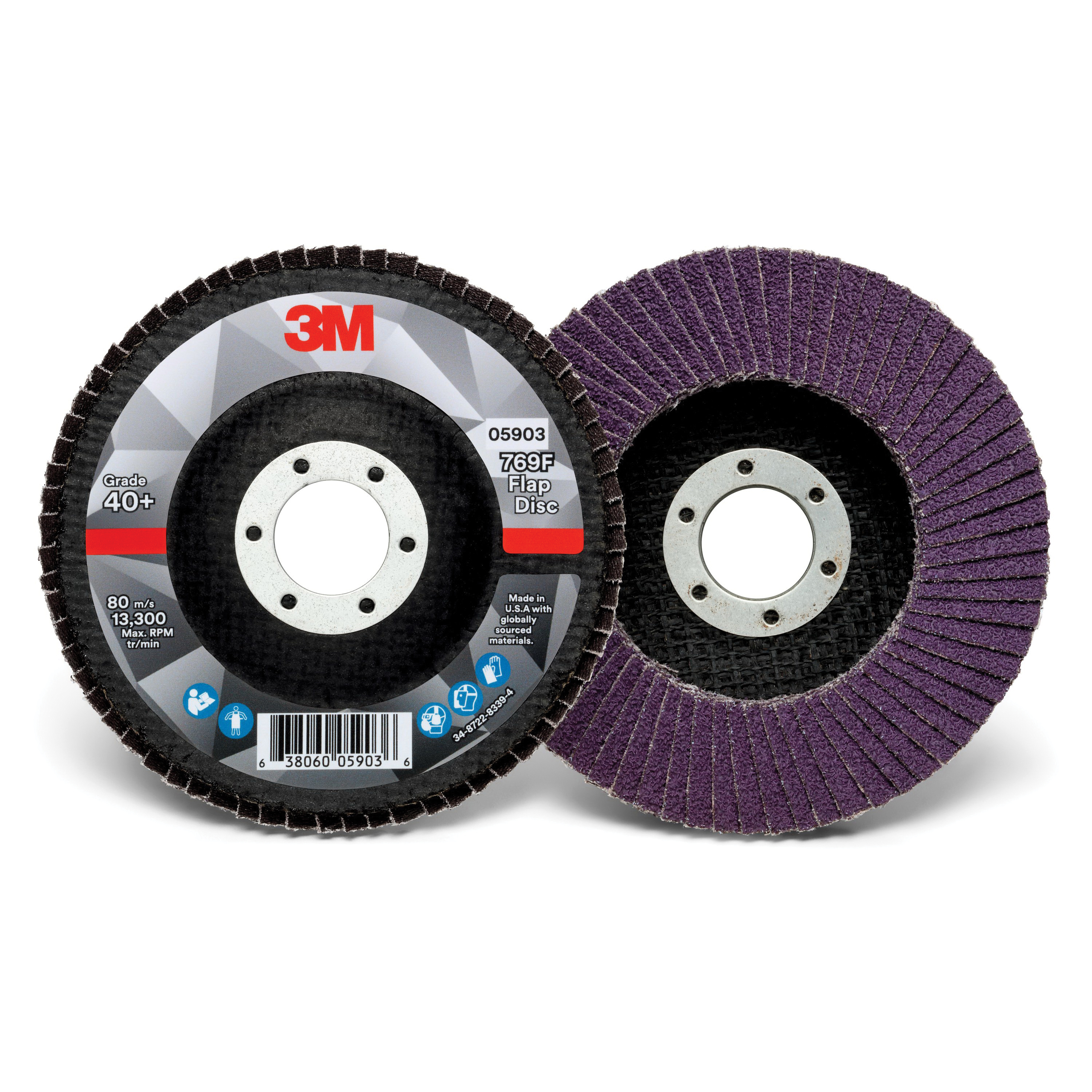 3M™ 038060-05903 Open Coated Abrasive Flap Disc, 4-1/2 in Dia, 7/8 in Center Hole, 40+ Grit, Precision Shaped Ceramic Abrasive, Type 27 Disc