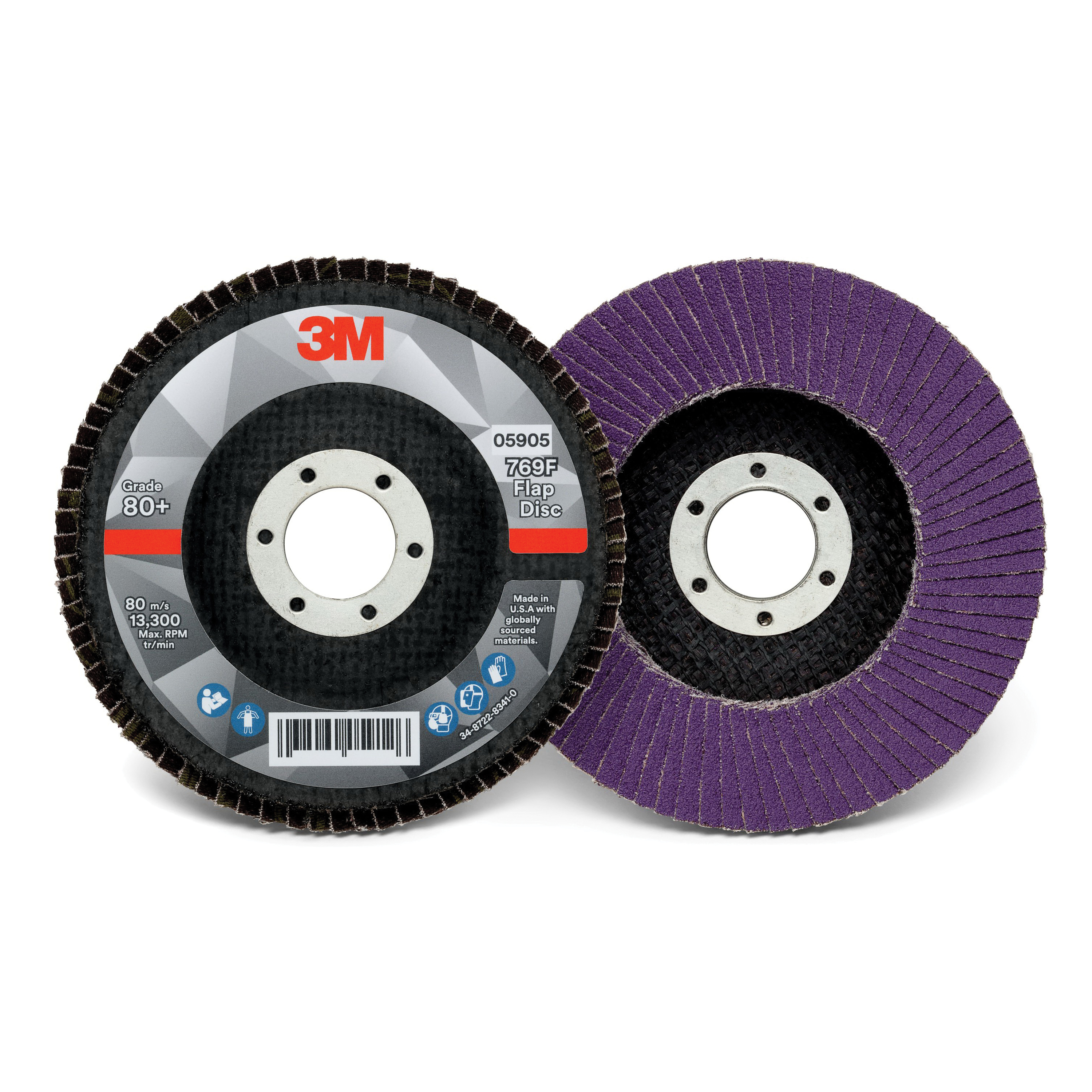 3M™ 038060-05905 Open Coated Abrasive Flap Disc, 4-1/2 in Dia, 7/8 in Center Hole, 80+ Grit, Precision Shaped Ceramic Abrasive, Type 27 Disc