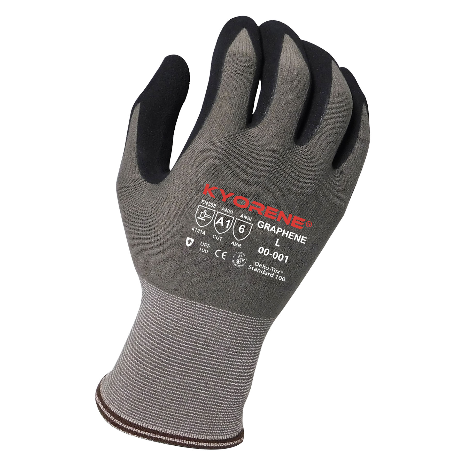 Armor Guys 00-001 L 15g Gray Kyorene® Graphene A1 Liner, Black HCT® MicroFoam Nitrile Palm Coating Glove