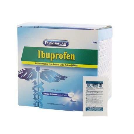 PhysiciansCare® J432 Ibuprofen Tablet, 250 Packs of 2 Tablets, Formula: Ibuprofen