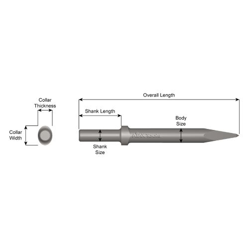 AJAX 315-18 Air Gun, Chipping Hammer Moil Point, 1 in X 18 in, .680 RD/Oval