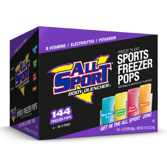 All Sport Body Quencher 10121804 Variety Pack Freezer Pops/Four 36-Ct Packs; 144 3 oz Pops Per Box
