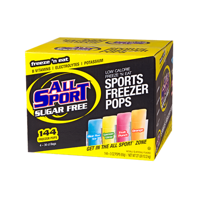 All Sport Sugar Free 10122566 Variety Pack Freeze 'n Eat Freezer Pops/Four 36-Ct Packs; 144 Ct Case
