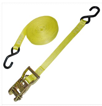 All Material Handling TD 0120 S-Hook  Two Part Ratchet Tie Down Assembly, 1 in x 20 ft, Yellow, 2000 lb Capacity