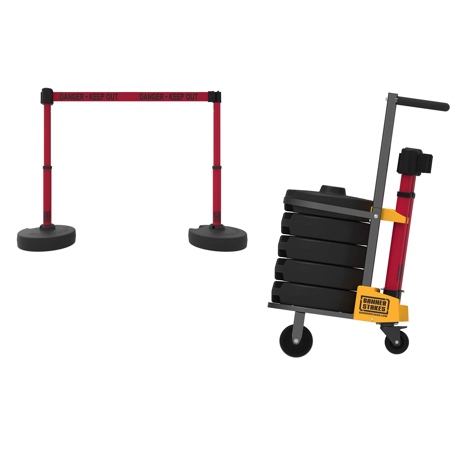 Banner Stakes PL4011 PLUS Cart Package, Red "Danger - Keep Out" Banner