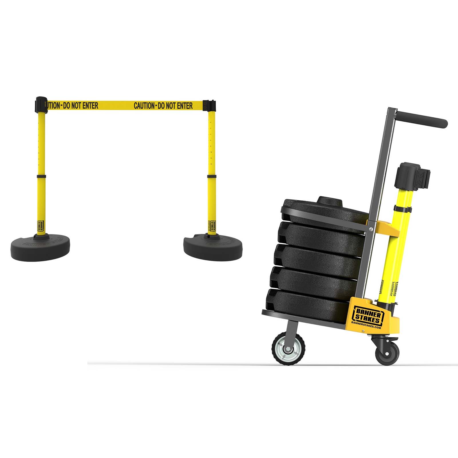 Banner Stakes PL4078 PLUS Cart Package, Yellow "Caution-Do Not Enter" Banner