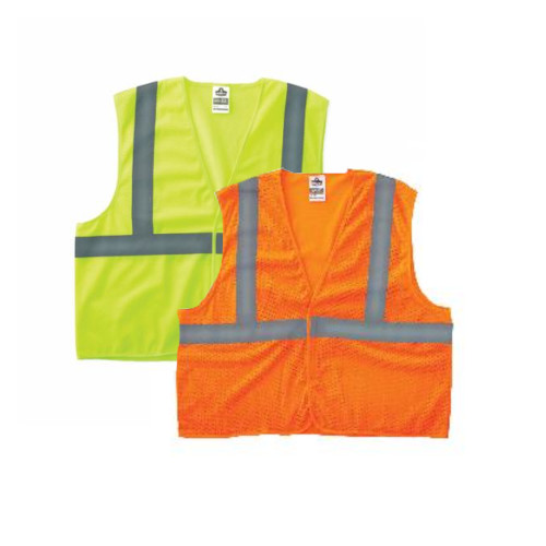 Ergodyne® GloWear® 8205HL Super Econo Vest, Hi-Viz Orange, Polyester Mesh, Hook and Loop Closure, ANSI Class: Class 2, Specifications Met: ANSI/ISEA 107-2015 Type R, Lime or Orange, Various Sizes