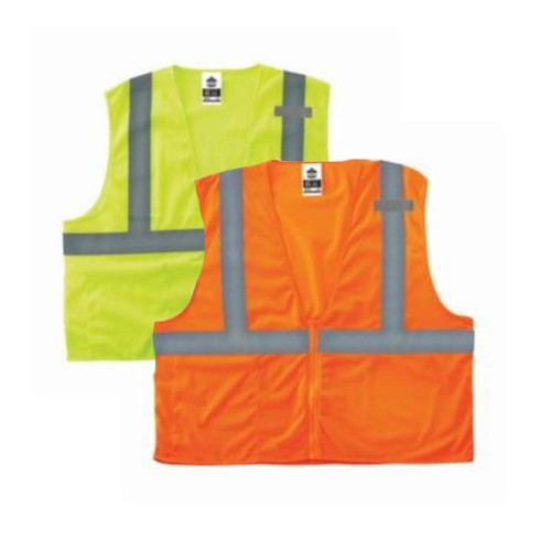 Ergodyne® GloWear® 8210Z Economy Standard Vest, Hi-Viz Orange, Polyester Mesh, Zipper Closure, 1 Pockets, ANSI Class: Class 2, Specifications Met: ANSI/ISEA 107-2015 Type R, Lime or Orange, Various Sizes