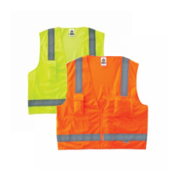 Ergodyne® GloWear® 8250Z Surveyor Safety Vest, Hi-Viz Orange, Polyester Mesh/Solid, Zipper Closure, 5 Pockets, ANSI Class: Class 2, Specifications Met: ANSI/ISEA 107-2015 Type R, Lime or Orange, Various Sizes