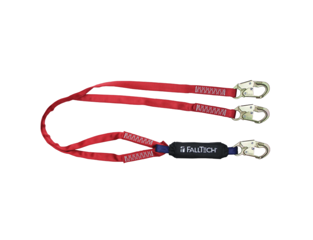 8247BY FallTech 6' Ironman® 12' free fall Energy Absorbing Lanyard, Double-leg with Steel Snap Hooks