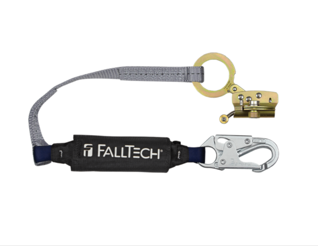8388 FallTech Hinged Trailing Fall Arrester with Anti-panic and 3' ViewPack® Energy Absorbing Lanyard