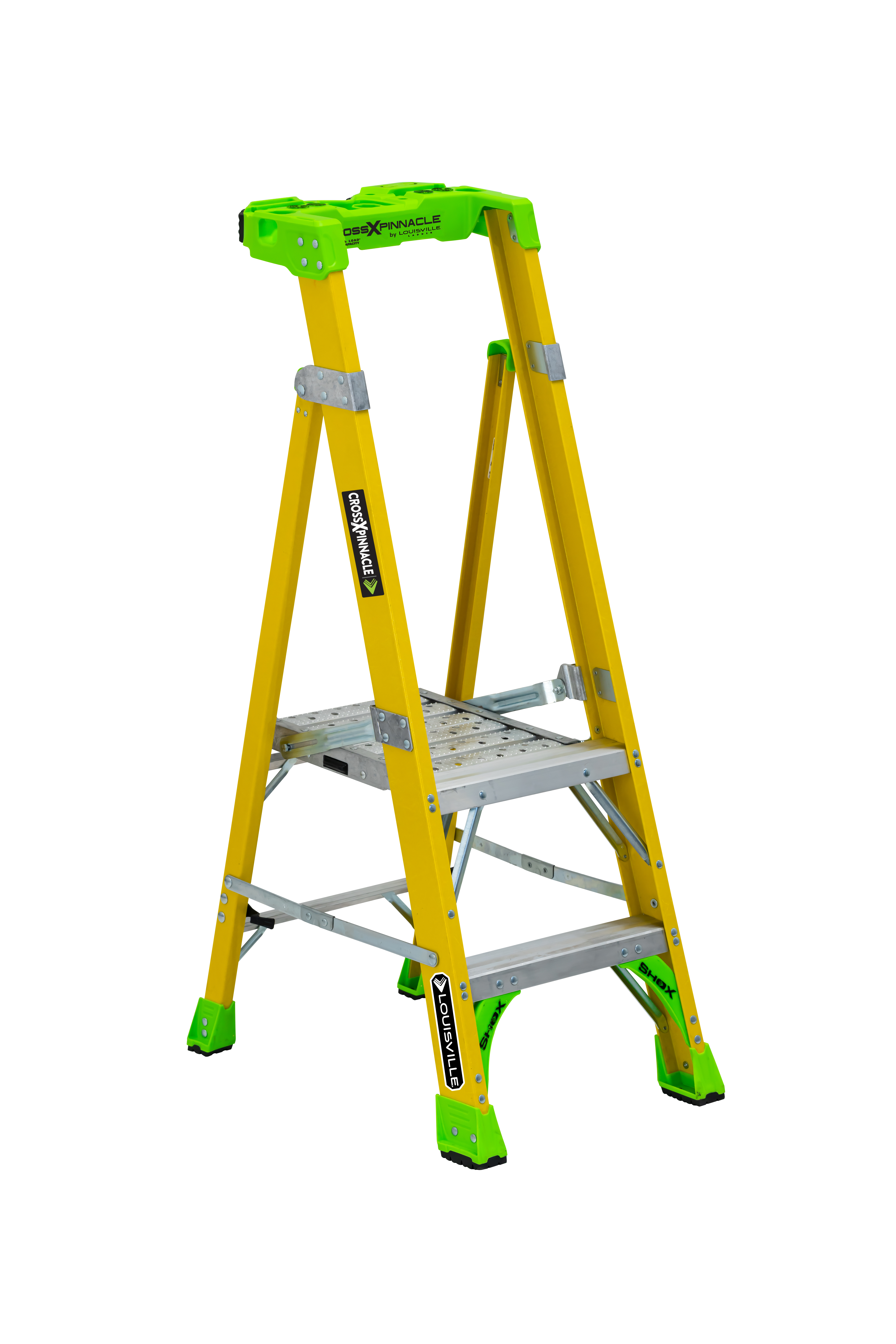Louisville® Cross Pinnacle FCP1402HD 2' Fiberglass Leaning Platform Ladder, 375 lb load, 2 steps, fiberglass