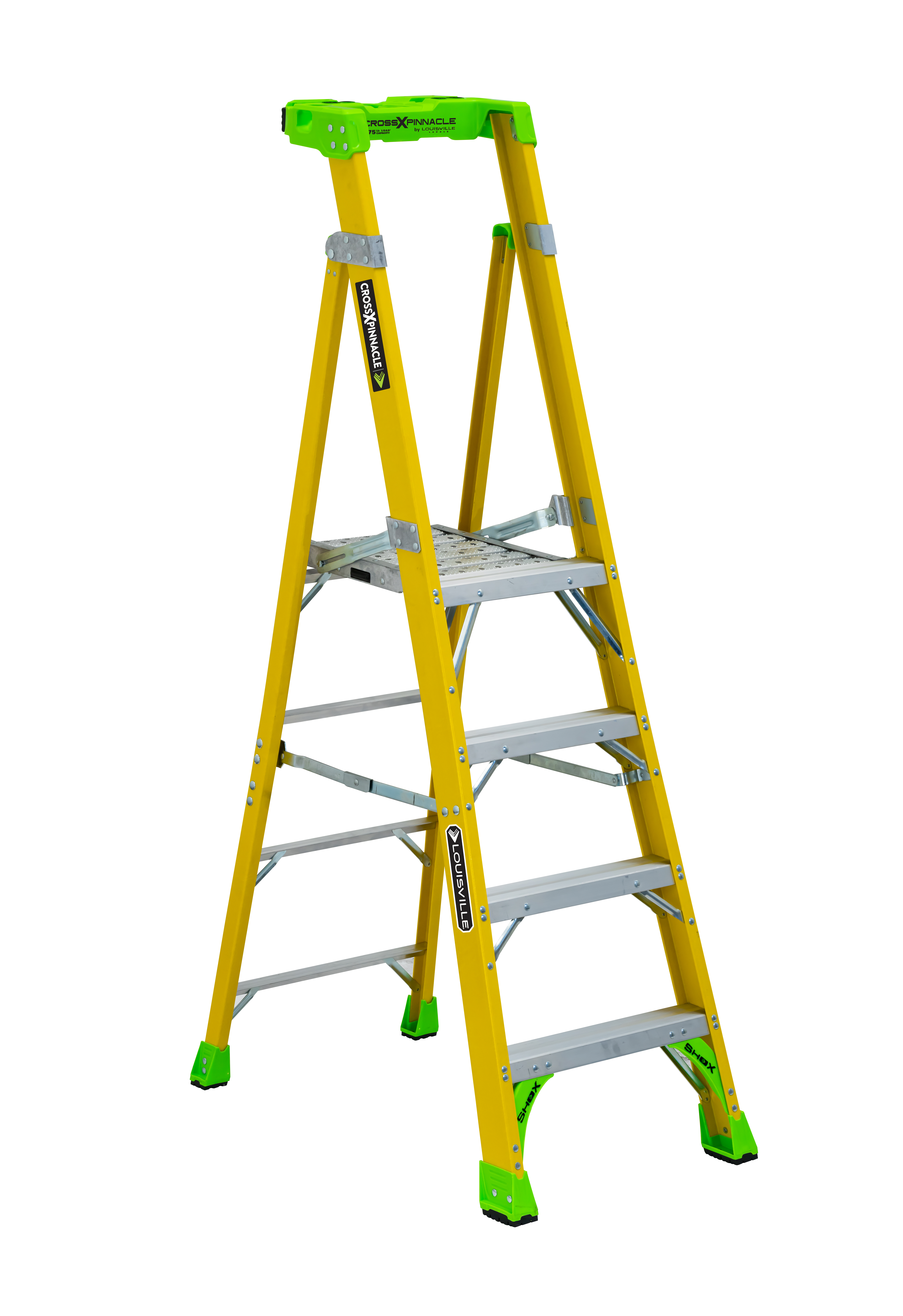 Louisville® Cross Pinnacle FCP1404HD 4' Fiberglass Leaning Platform Ladder, 375 lb load, 4 steps, fiberglass