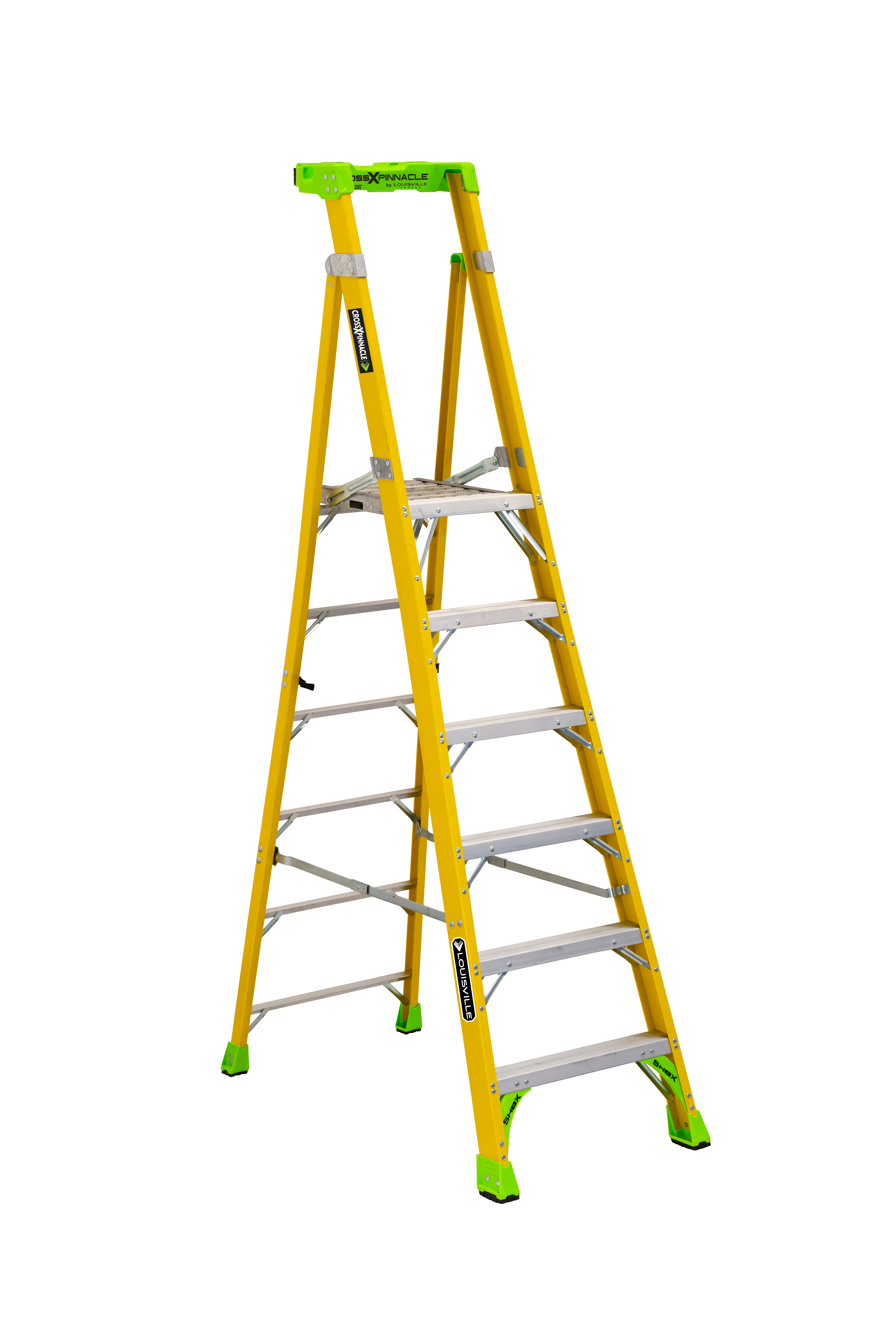 Louisville® Cross Pinnacle FCP1406HD 6' Fiberglass Leaning Platform Ladder, 375 lb load, 6 steps, fiberglass
