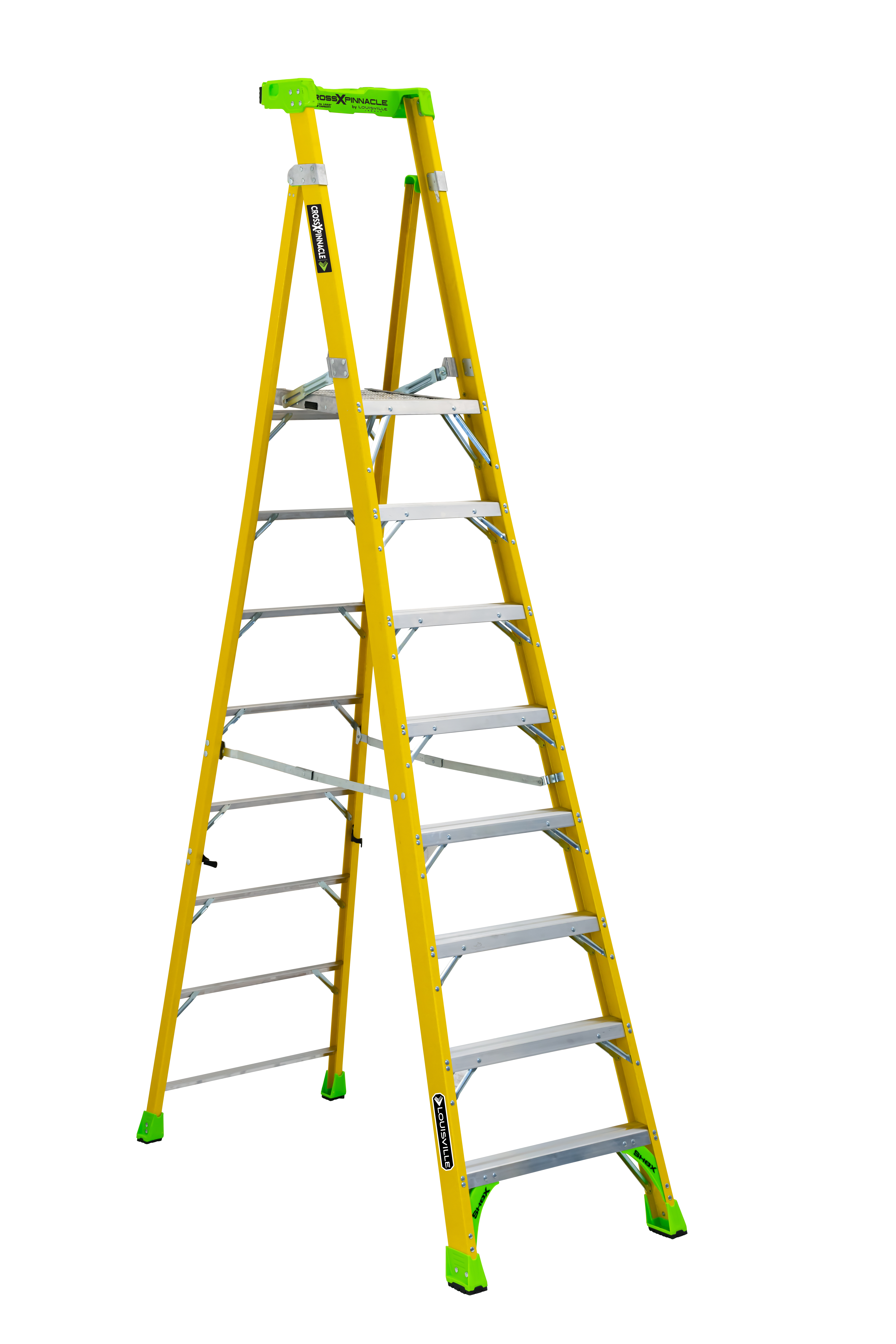 Louisville® Cross Pinnacle FCP1408HD 8' Fiberglass Leaning Platform Ladder, 375 lb load, 8 steps, fiberglass