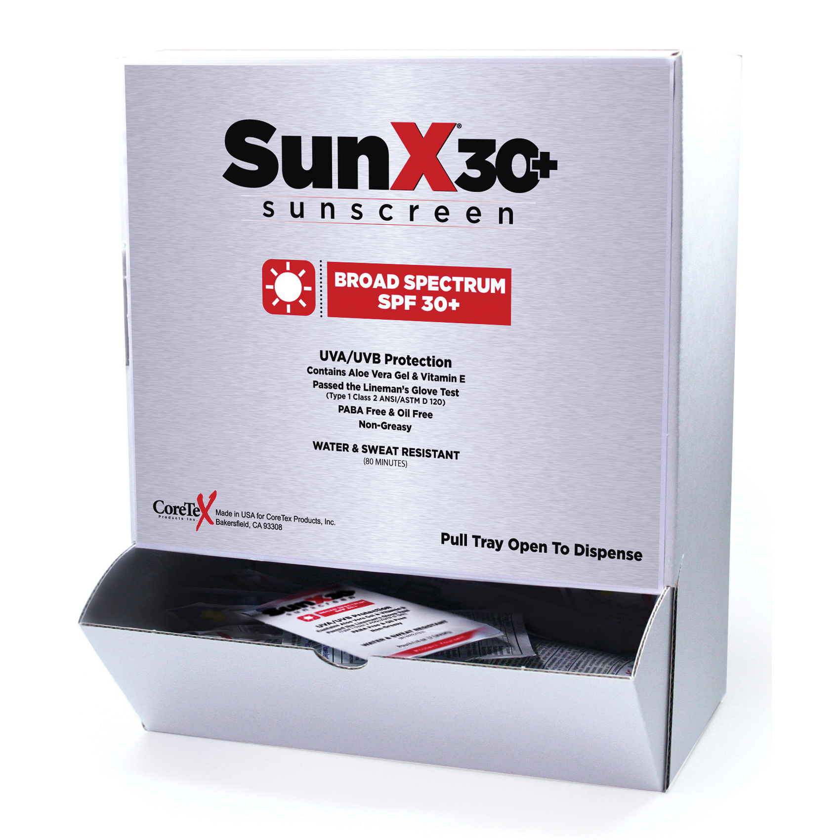 SUNX®30+ 18-325 SUNSCREEN LOTION, 1/4 OZ, PACKET; 25 PER BOX
