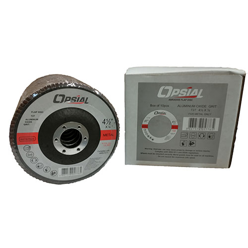 Opsial 64747525 Flap Disk 4 ½” x 7/8” Arbor, Type 27/Flat, 60 grit, Aluminum Oxide
