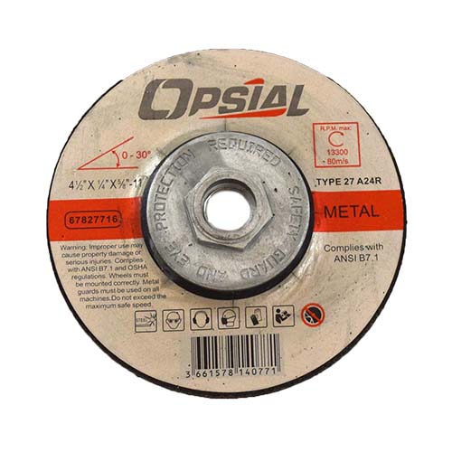 Opsial 67827716 Depressed Center Grinding Wheel 4-1/2" x 1/4" x 5/8-11", Type 27, A24